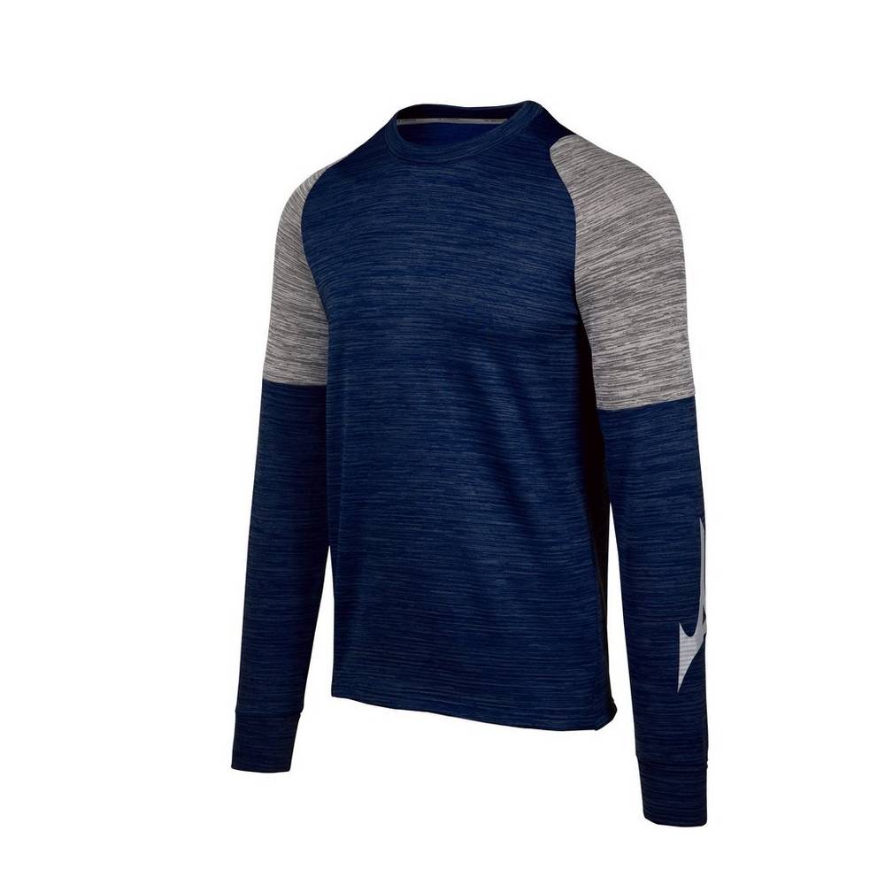 Mizuno Velocity Long Sleeve Crew - Erkek Tişört - Lacivert Türkiye (HPSVZW-821)